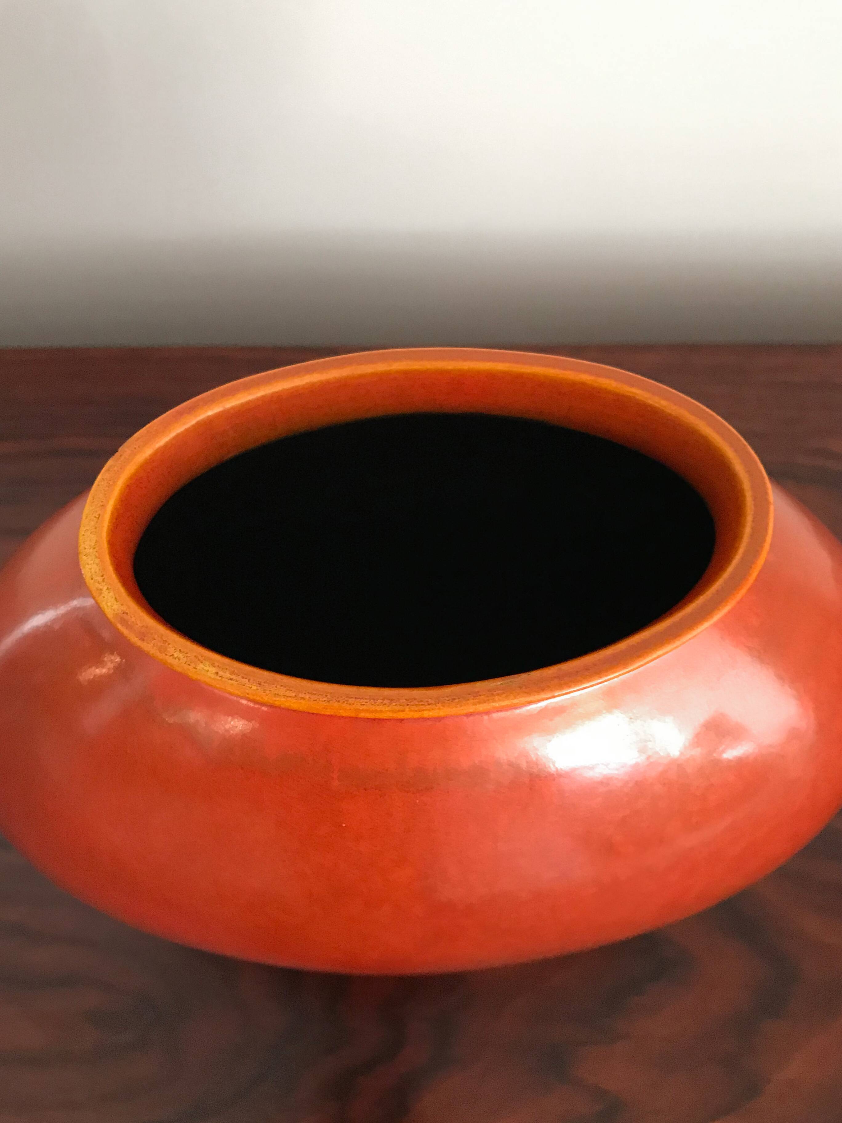 Italian Guido Andloviz big orange ceramic vase, 1940s