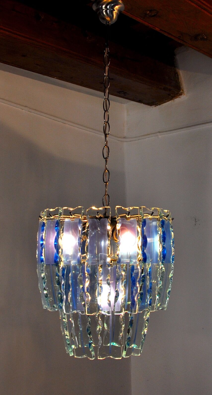 Zero Quattro chandelier, murano blue cut glass, Italy, 1970