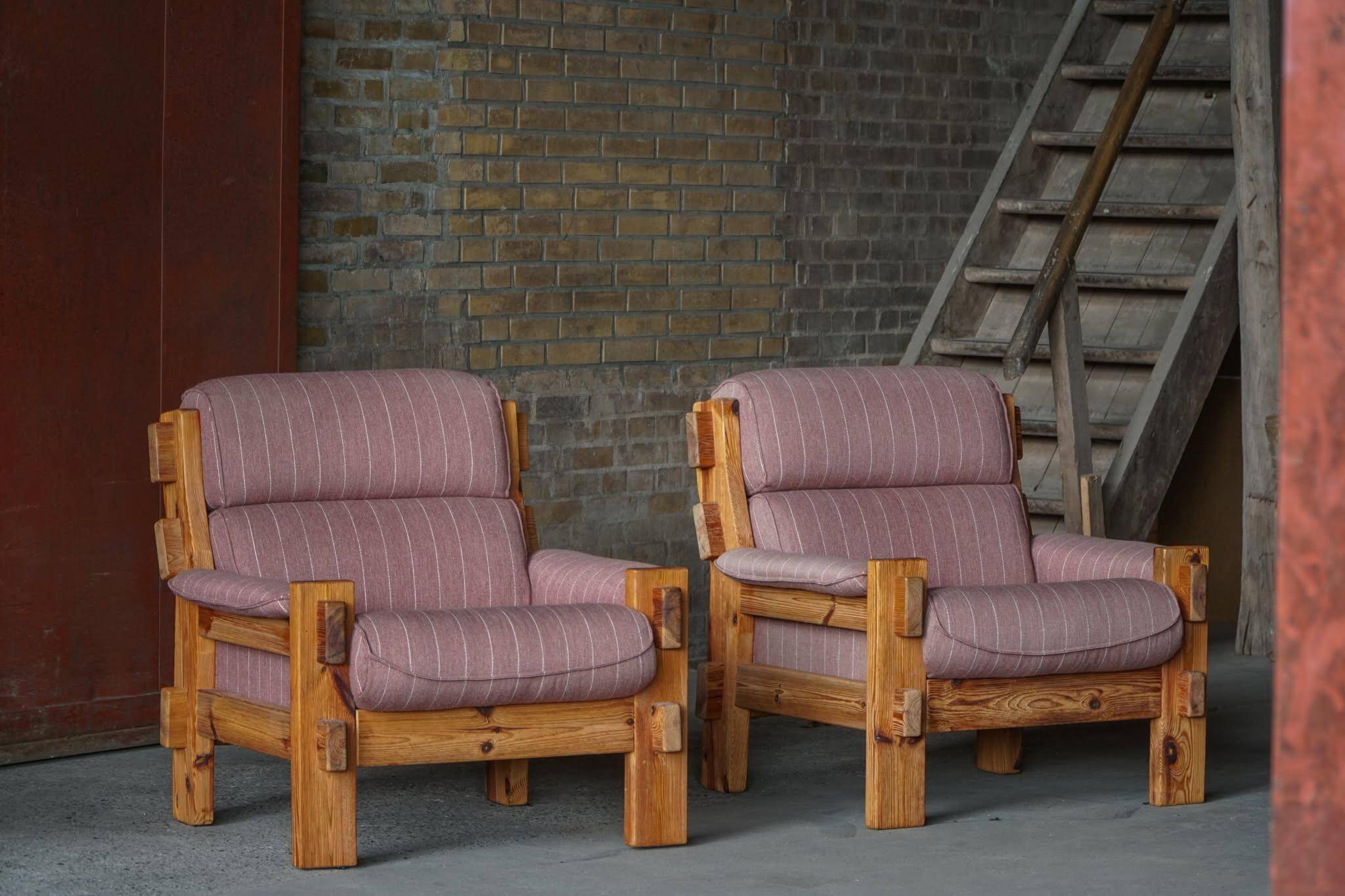 Danish Modern, a pair of pine and wool armchairs by Christian IV, 1970s.