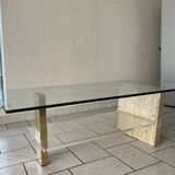 Glass and travertine coffee table from the 70s
