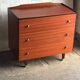 Commode vintage en teck marron avec garniture noire et boutons dorés, années 1960