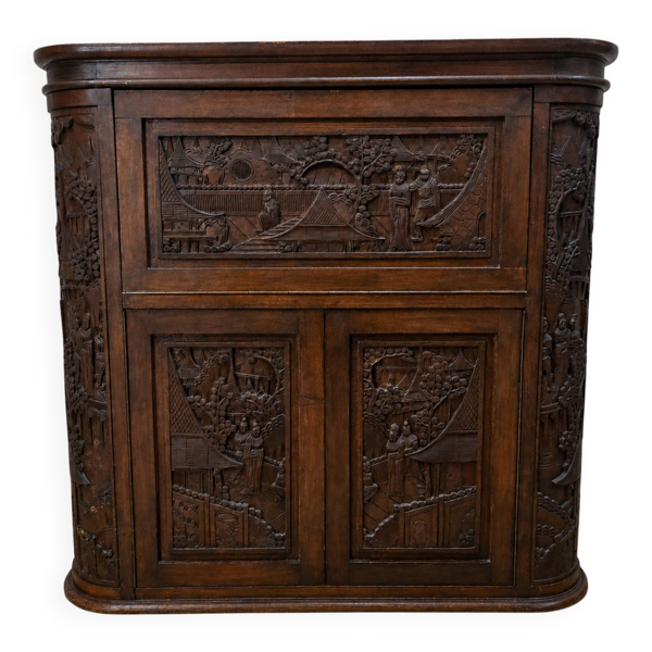 Cabinet de bar vintage en teck thaïlandais / asiatique / meuble à boissons