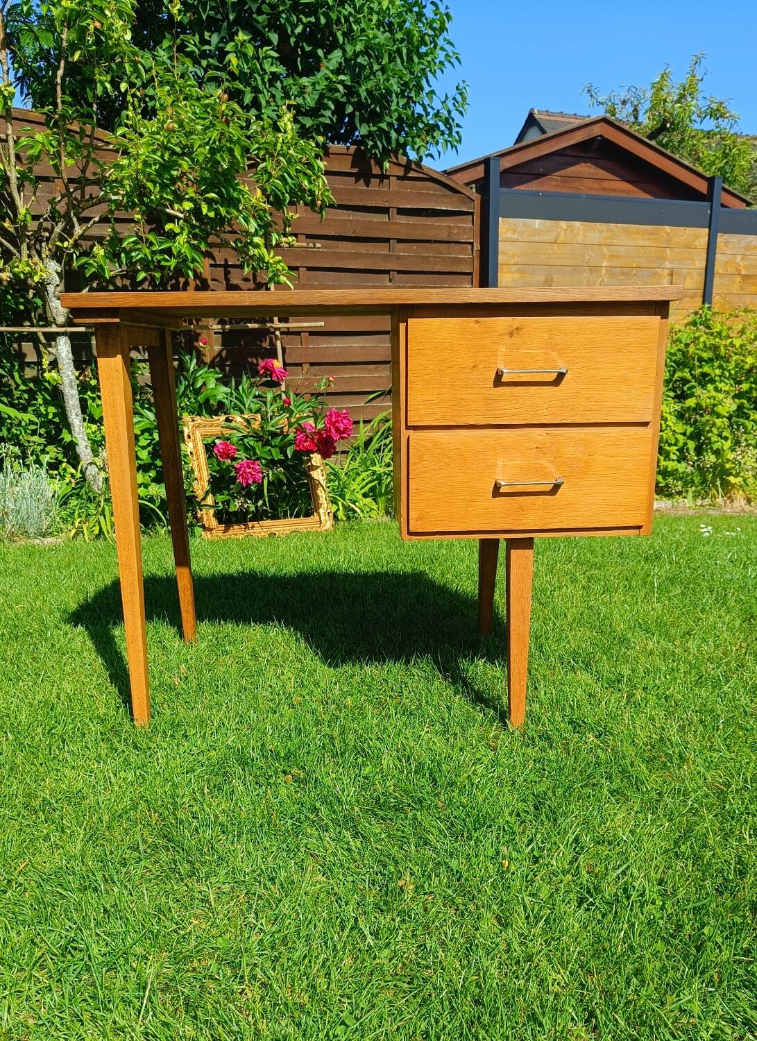 Mid-century desk from the 60s, compass legs