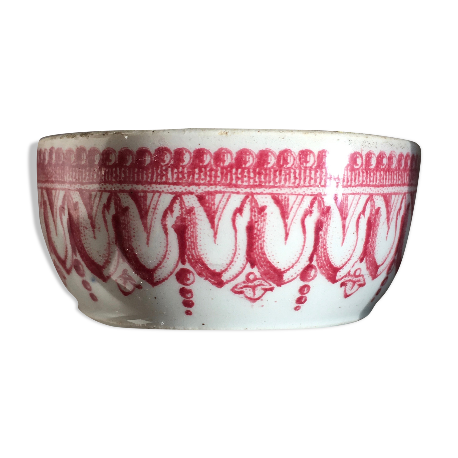 Coquetier en faience terre de fer début 20e Sarreguemines décor rose