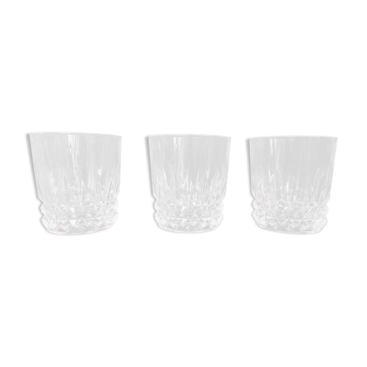 3 glasses of Arques Villandry crystal whisky signed