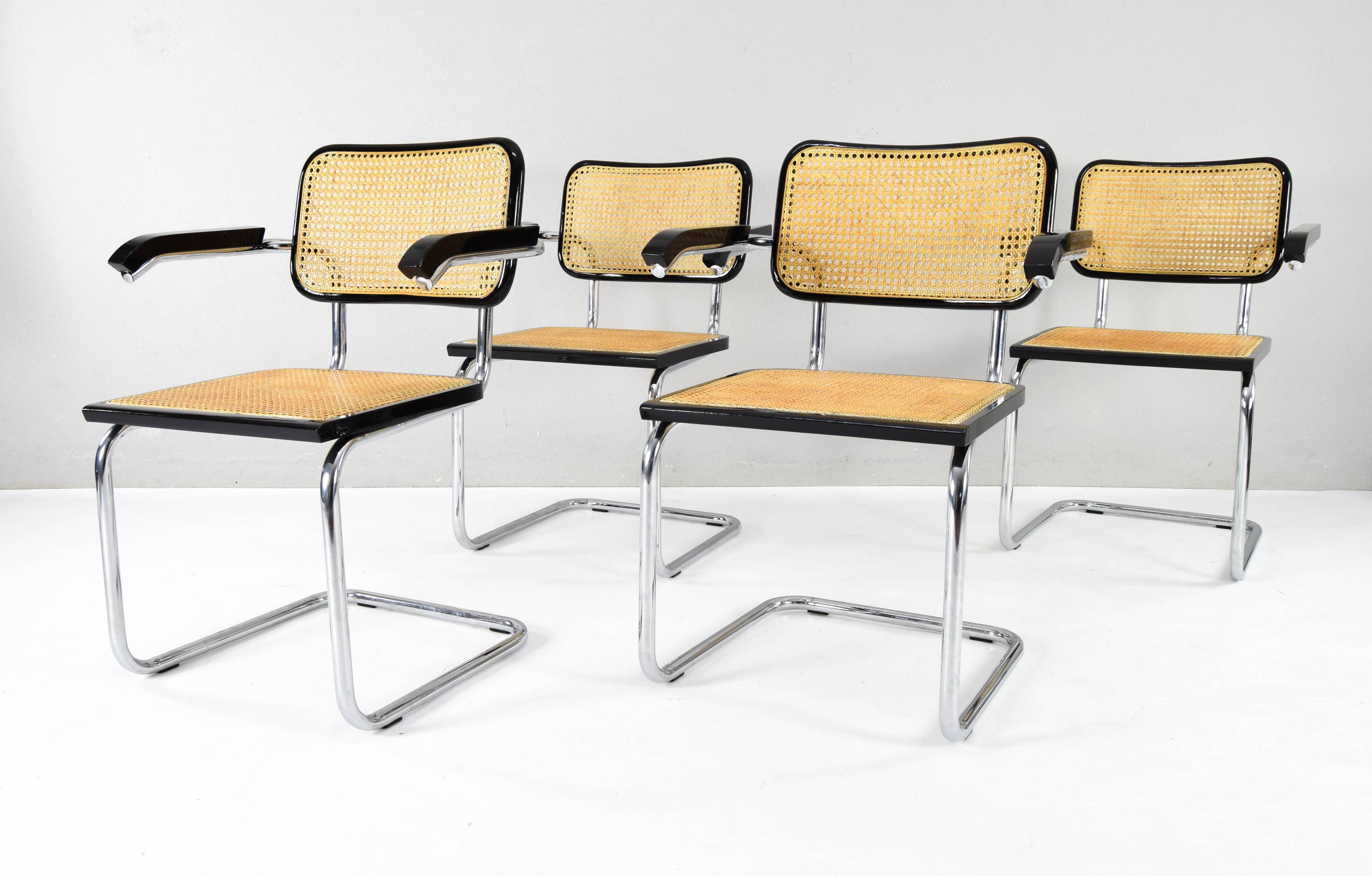 Set of Four Mid-Century Italian Modern Marcel Breuer B64 Cesca Chairs, 1970