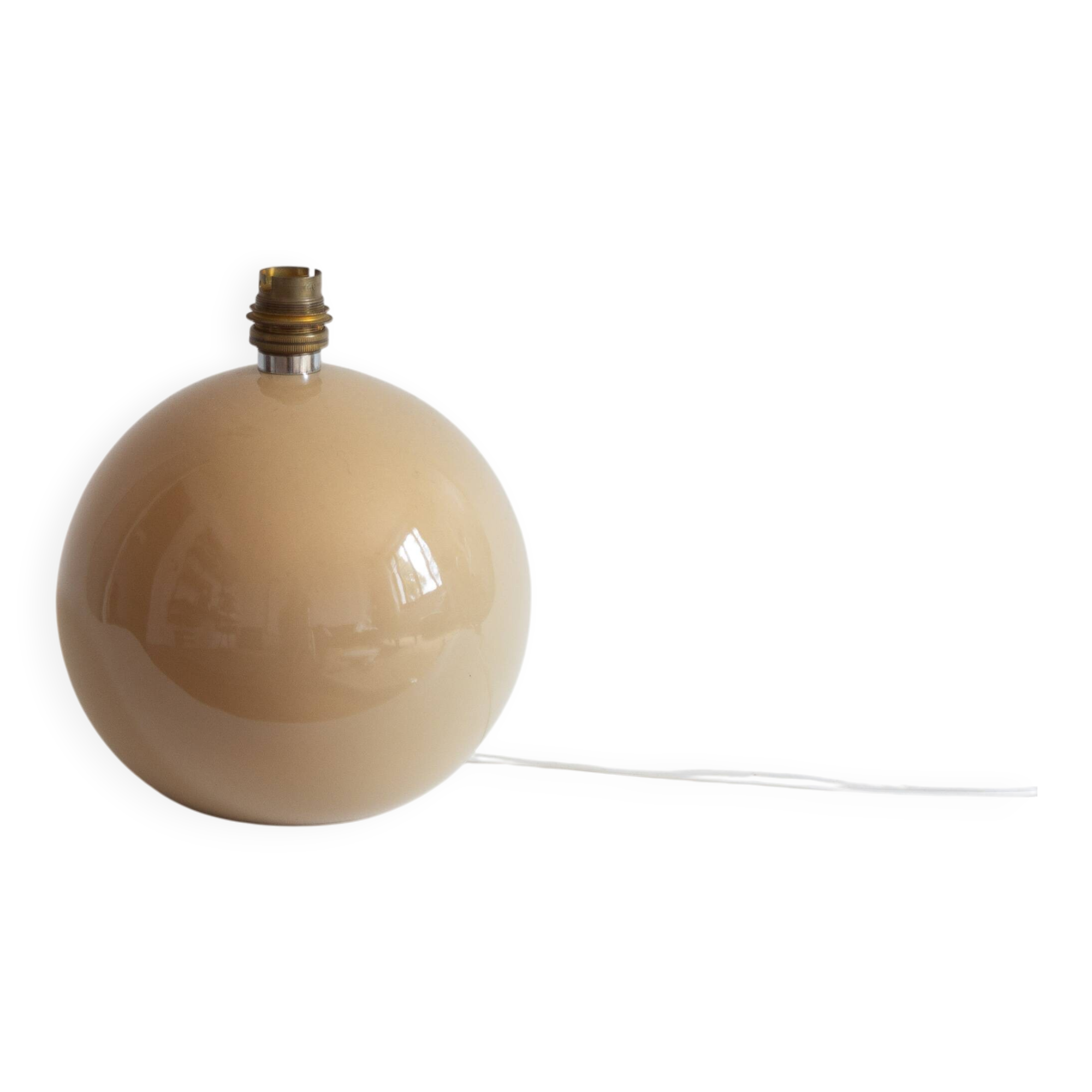Ceramic ball lamp base in caramel beige color, 70s