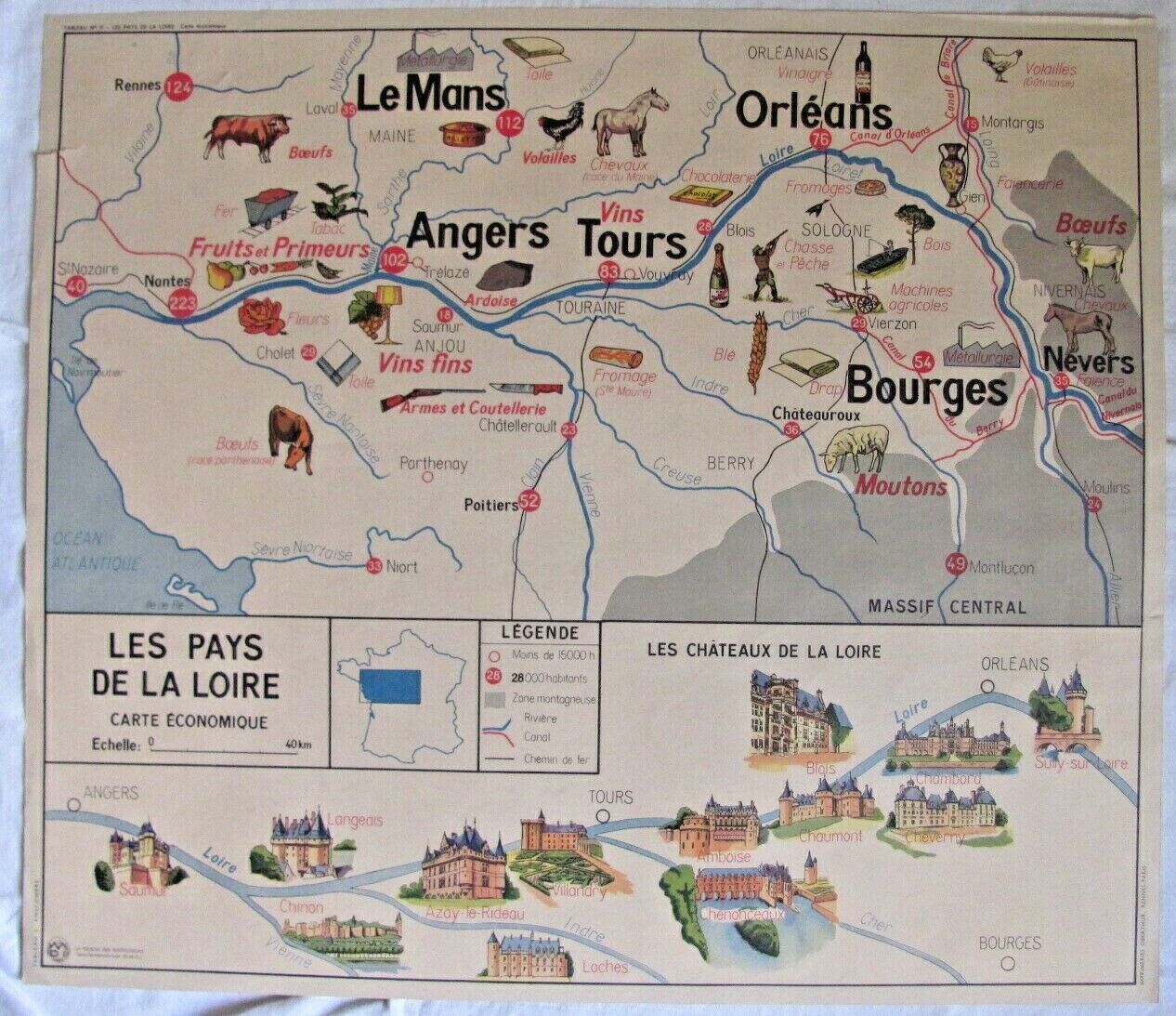 School poster The Loire countries - Brittany and Vendée - economic map