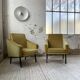 Paire de chauffeuses fauteuils vintage velours jaune