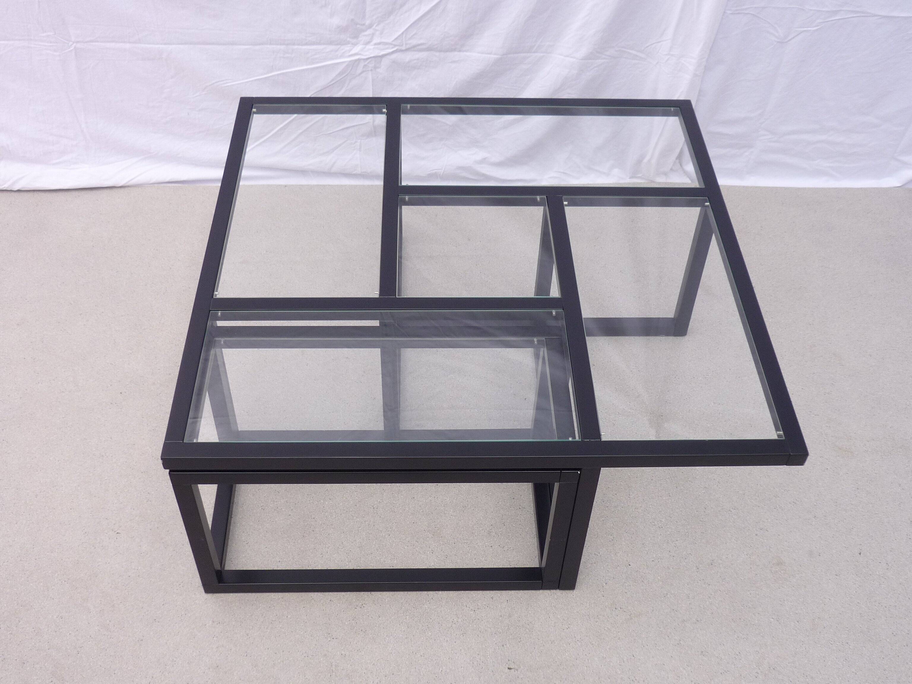 Table basse d'inspiration "Sol Lewit"  bois et verre