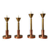 4 bougeoirs postmodernes cuivre et laiton, années 1970
