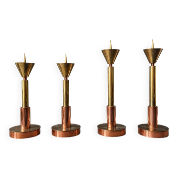 4 x Large / weighty postmodern candles / 1970s / two heights 60 - 70 cm / copper - brass