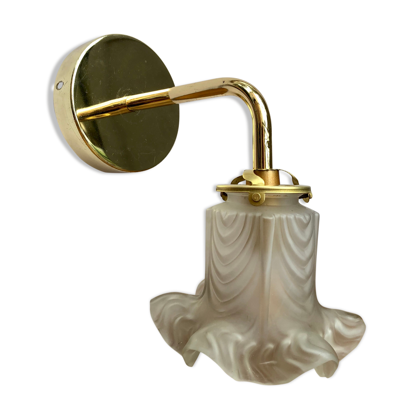 Gold bent applique vintage glass tulip