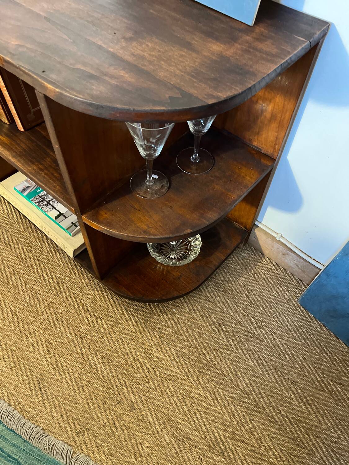 TV cabinet in a row with art deco wooden shelf
