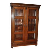 Cabinet ancien en bois et verre marron - vitrine style 1900 à moulures sculptées