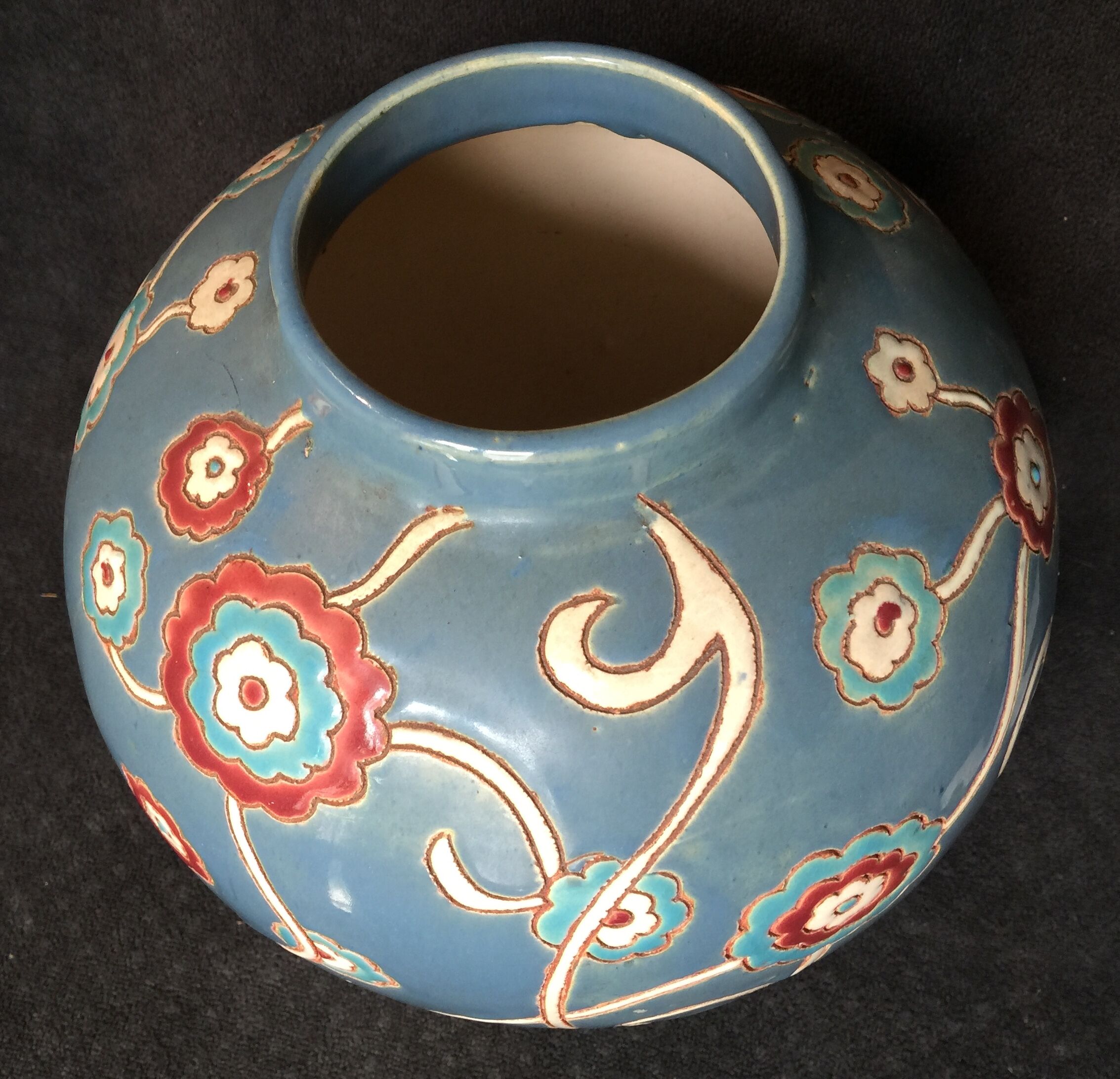 Vase ball glazed earthenware signed louan 1930