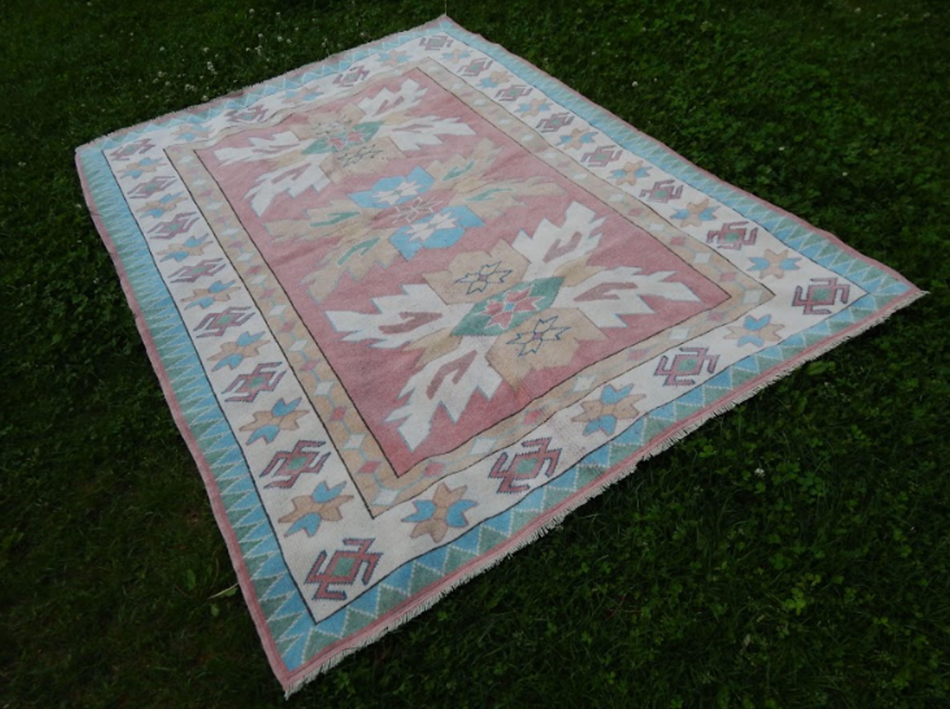 Vintage Turkish Oushak rug with soft color hand knotted rug 170 x 216 cm