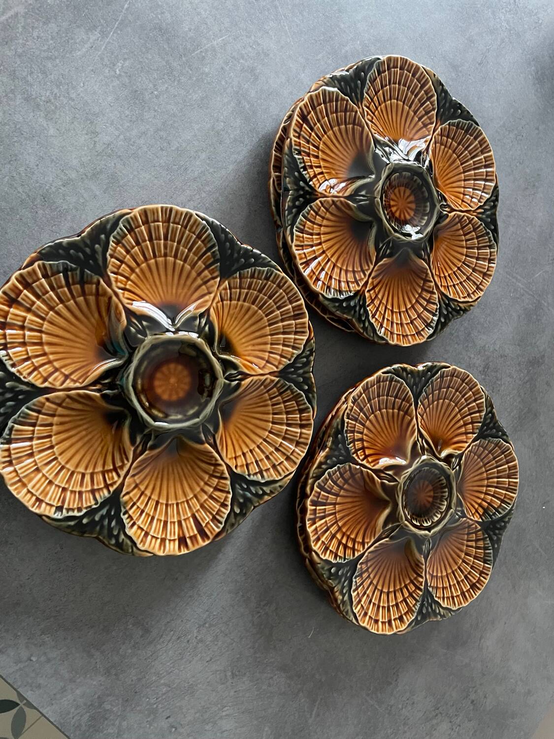 Sarreguemines majolica oyster plates