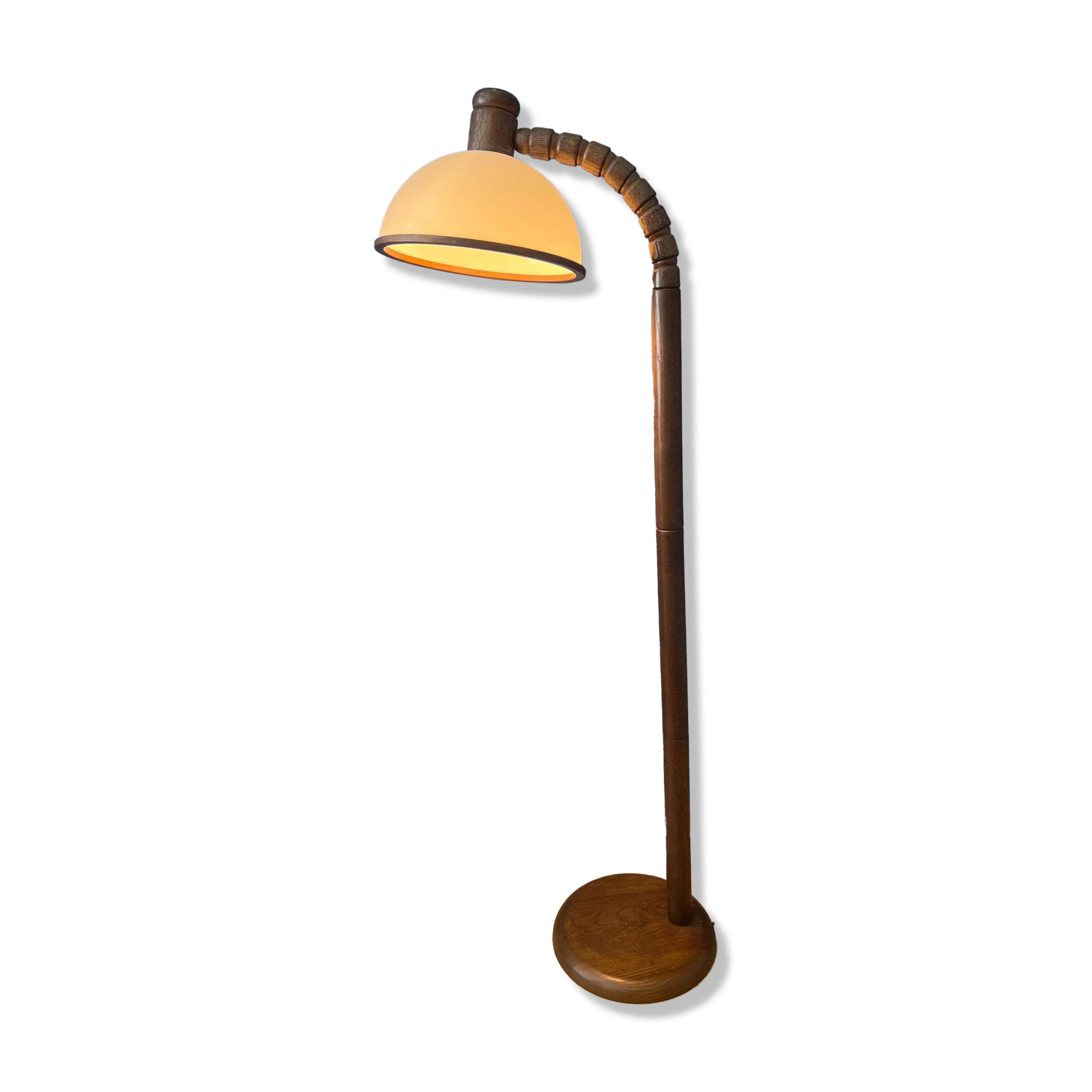 Mid-century floor lamp in brown wood by Steinhauer with an acrylic glass shade.