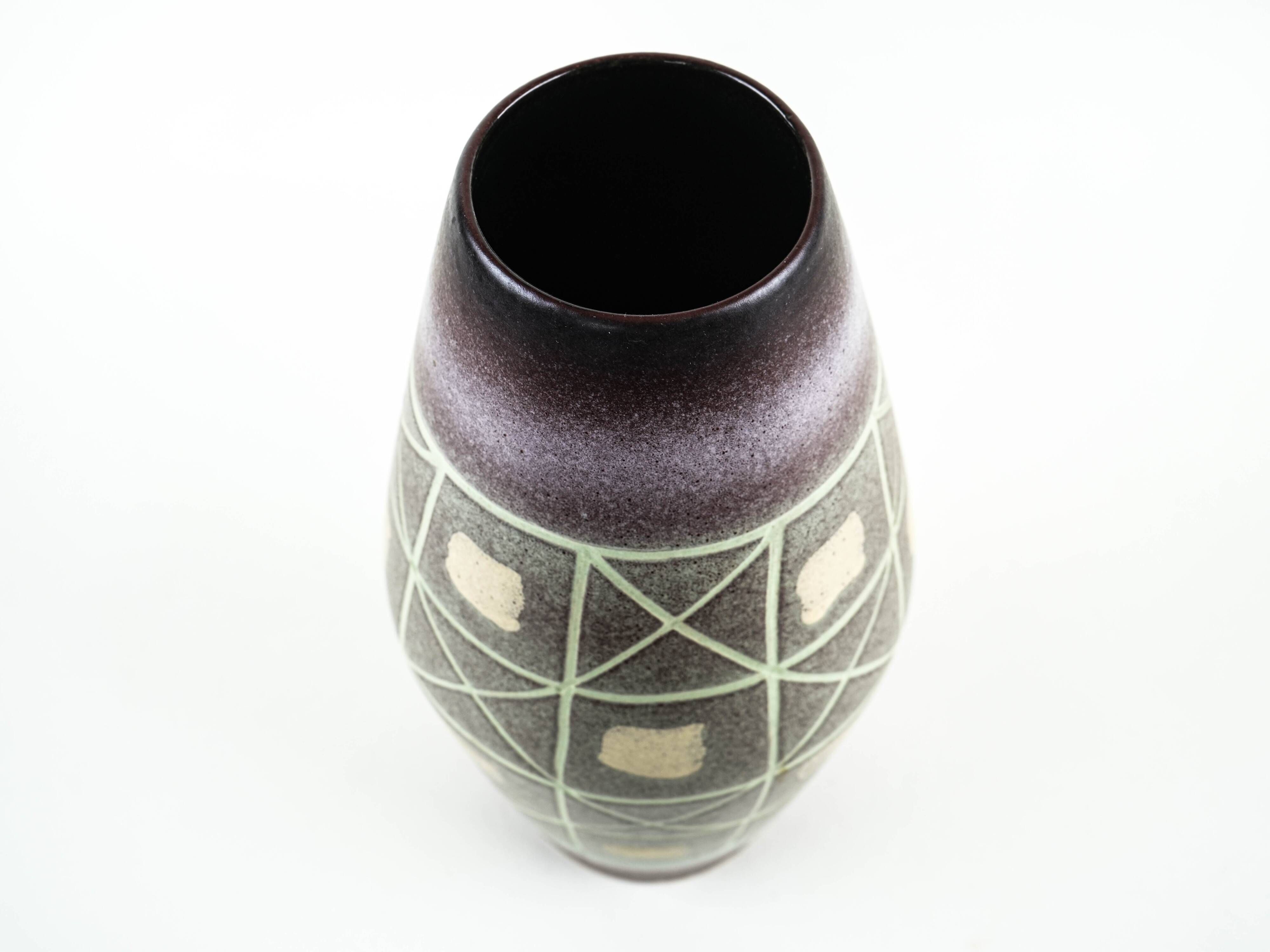 West German ceramic vase with geometric pattern, glazed pottery from the 1970s