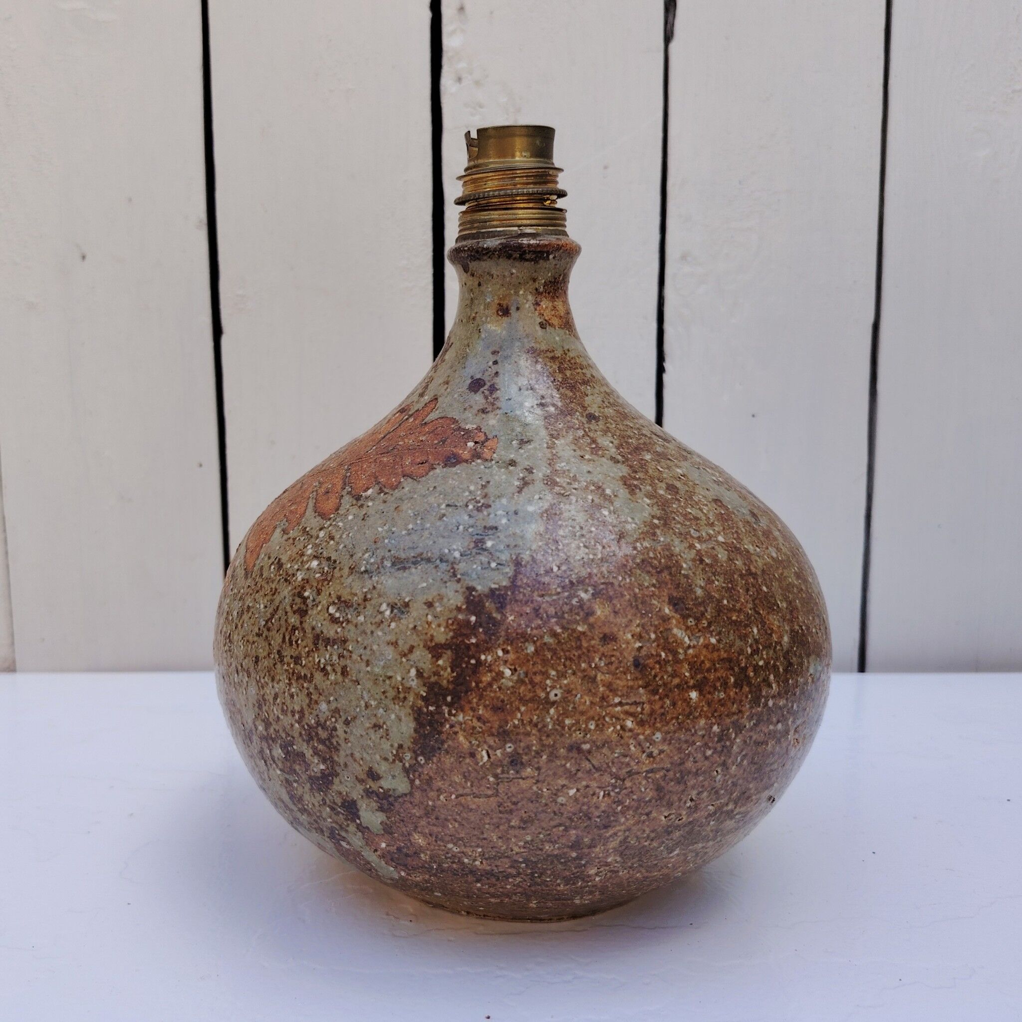 Pied de lampe en grès pyrité, fougère, Alain Blanchard, vintage