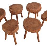 6 Raw Log Stools or Bedside Tables France circa 1970
