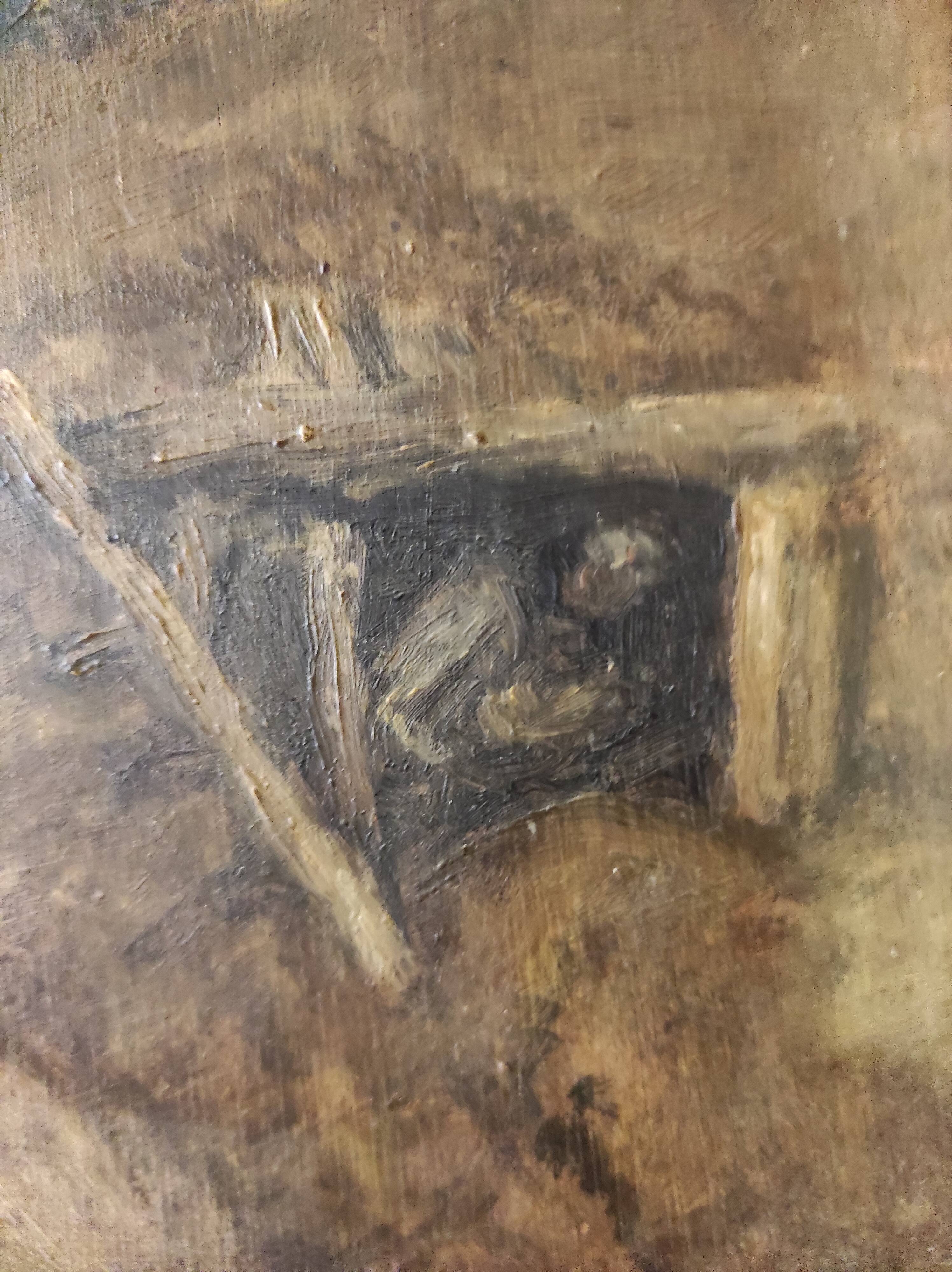 French vintage oil painting about Montmartre in the 17th century, signed Gatacre