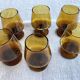 6 small amber glass stemmed glasses