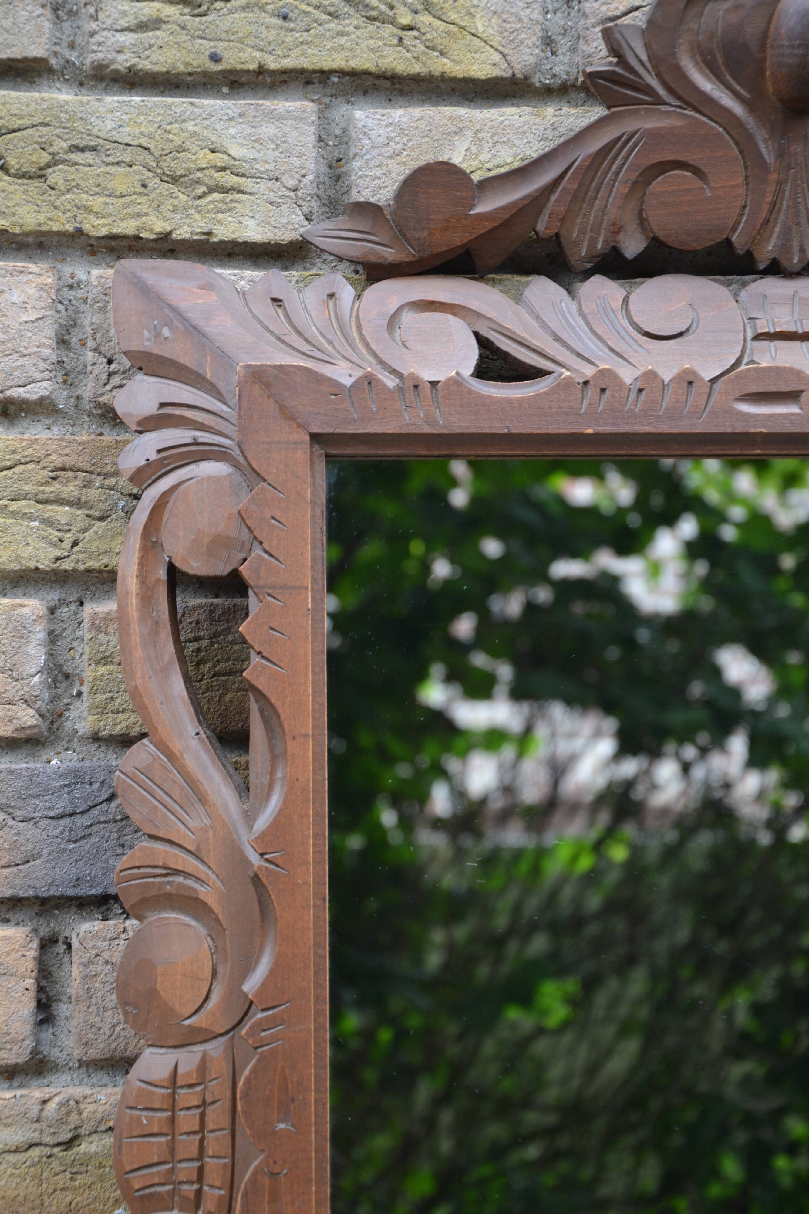 Old large carved wooden mirror 62/93