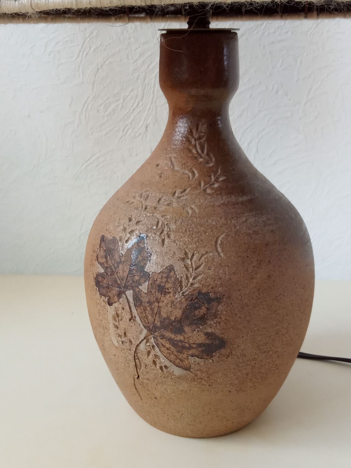 Sandstone lamp, wool lampshade, 50s/60s