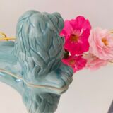 Ashtray vintage ceramic zoomorphic "lion" glaze light blue vintage of the 50s