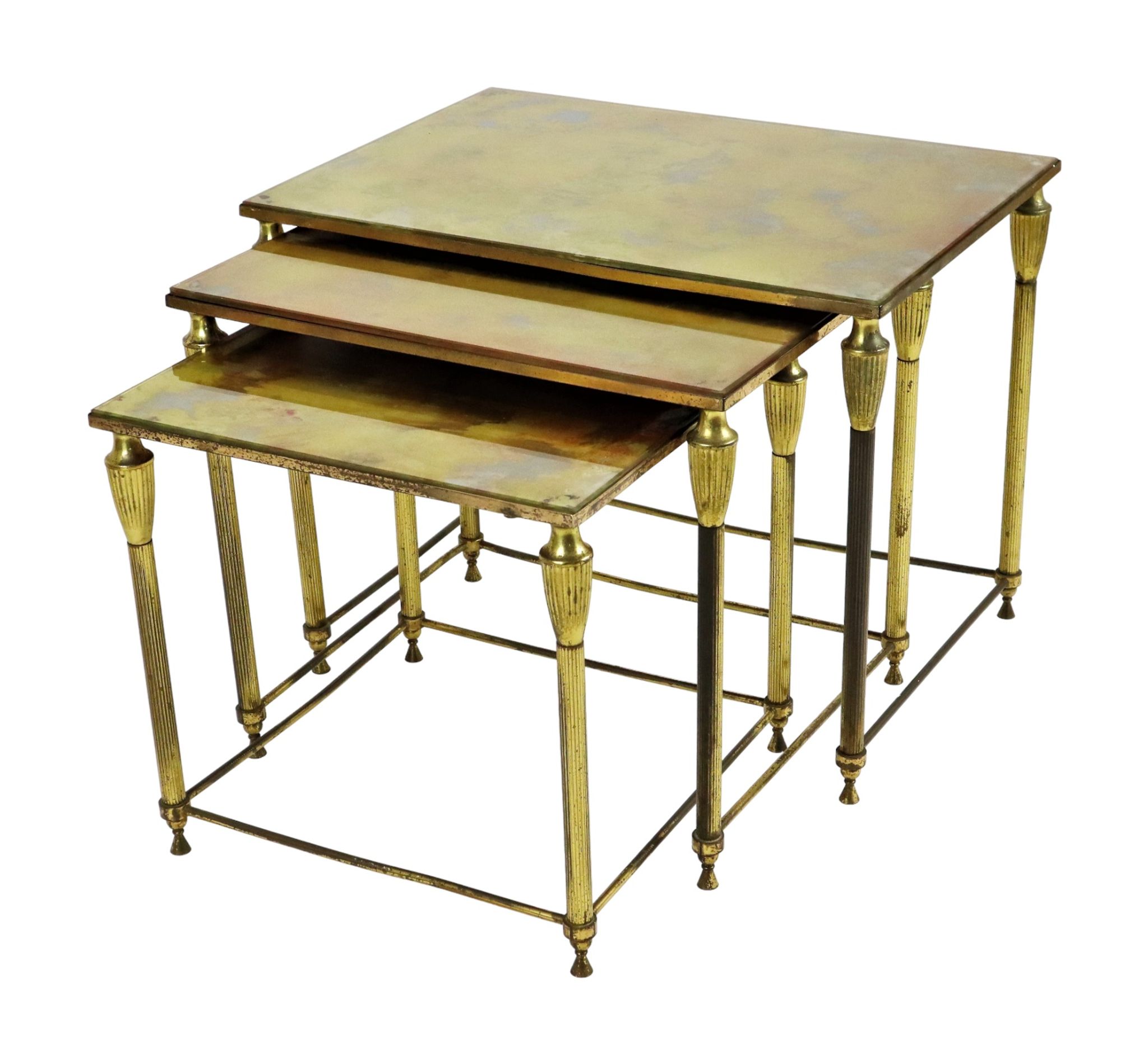 Vintage nesting table set france marbled glass copper plated metal fifties
