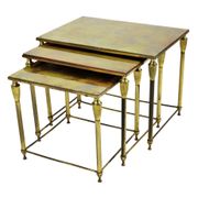 Vintage nesting table set france marbled glass copper plated metal fifties