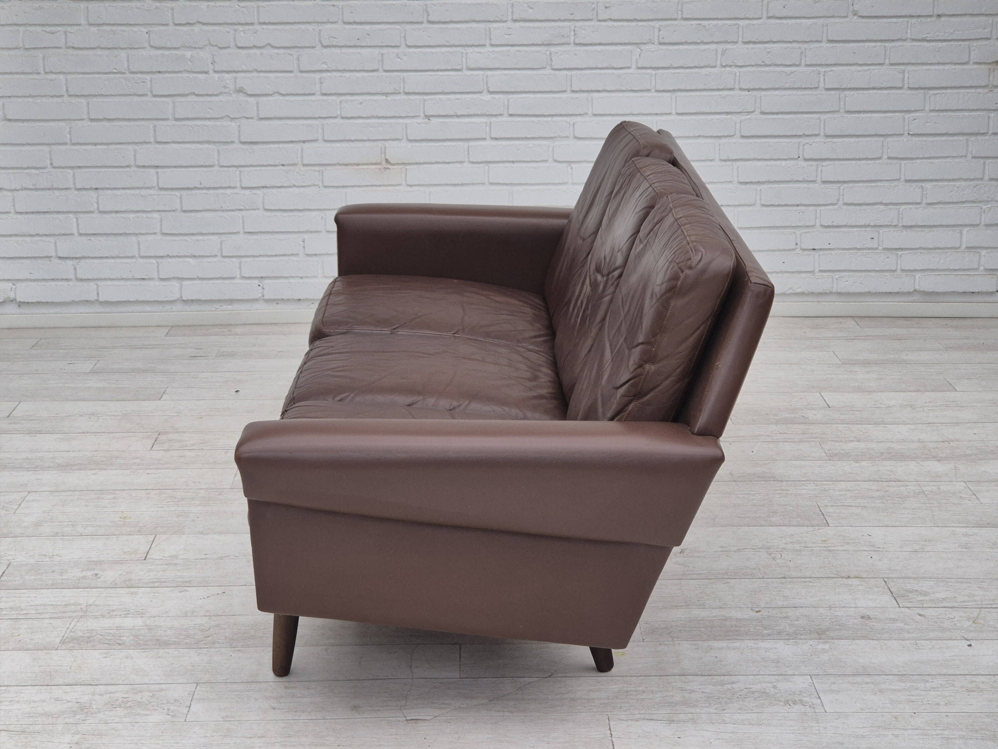 1970s, Danish 3-seater sofa, original brown leather.