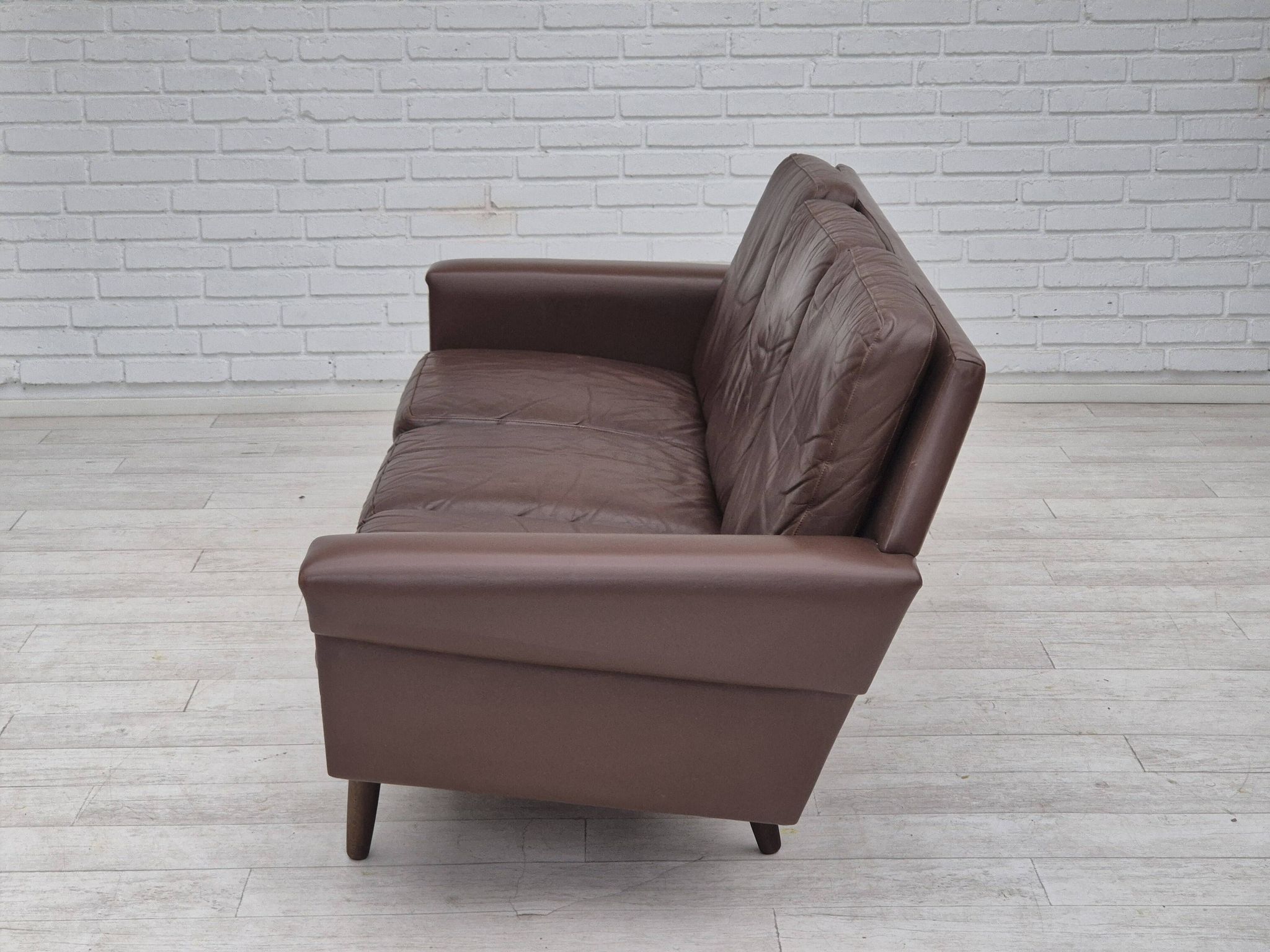 1970s, Danish 3-seater sofa, original brown leather.