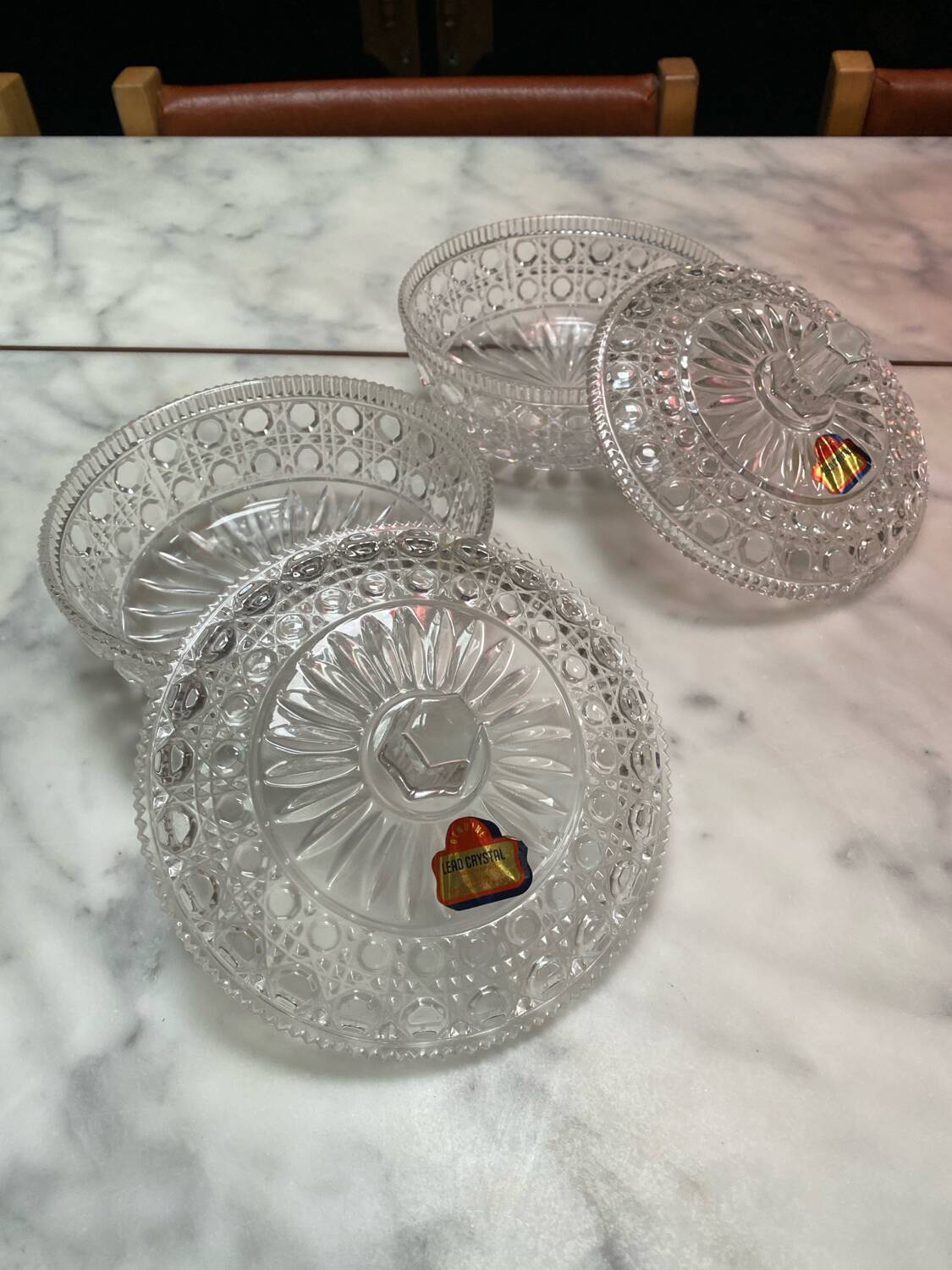 Pair of old German crystal candy boxes