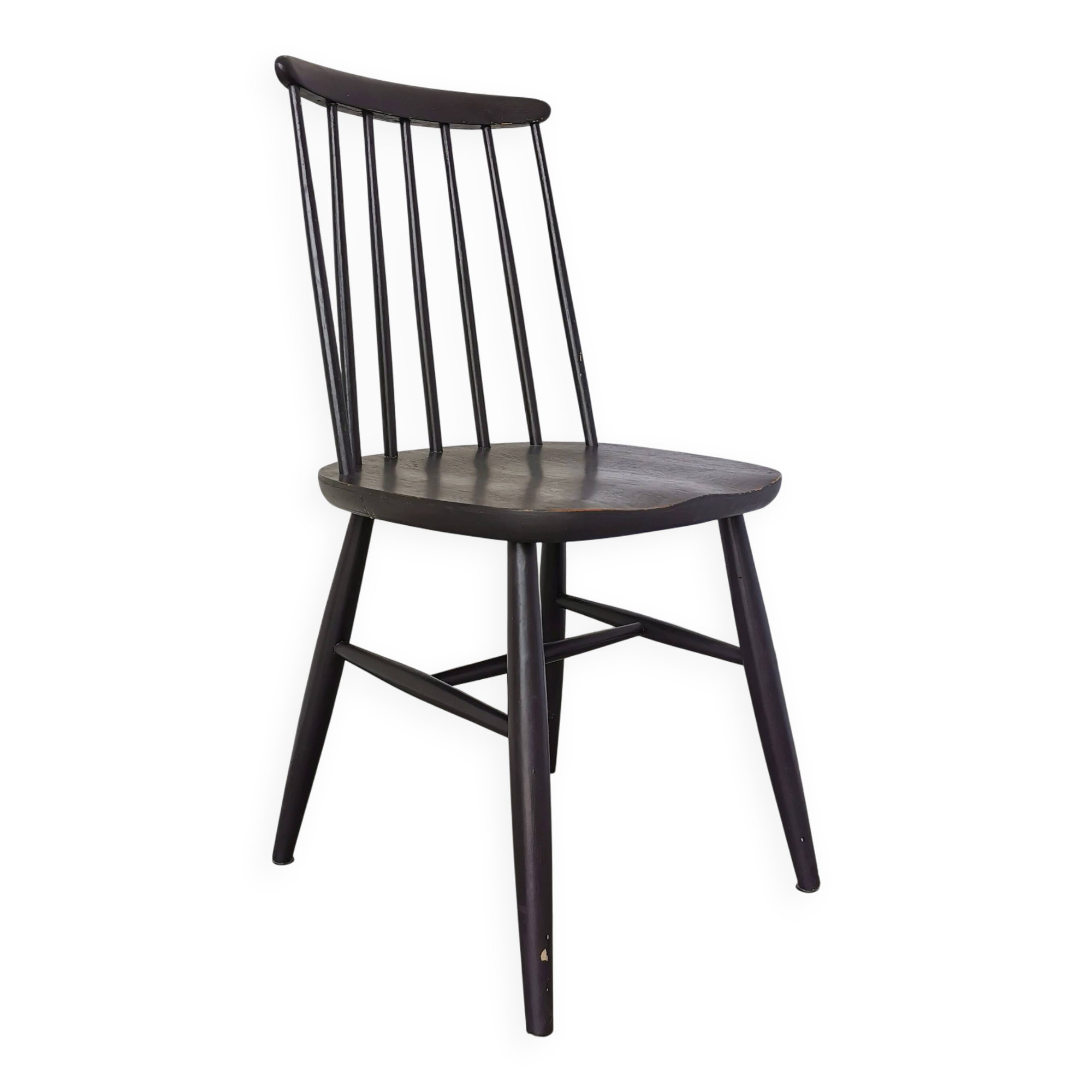 Chaise de salle à manger vintage en hêtre noir : style Ilmari Tapiovaara, scandinave