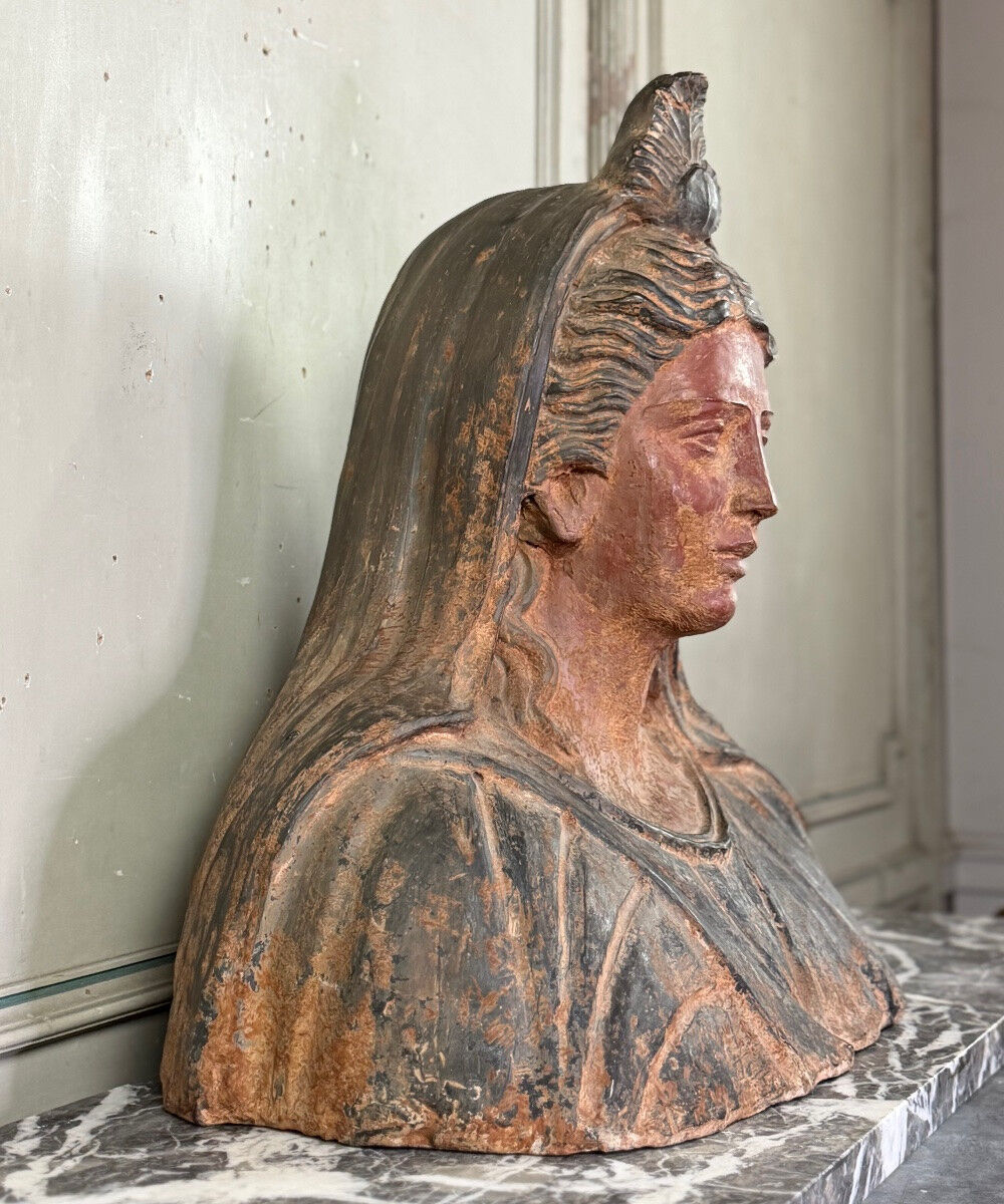 Etruscan-style terracotta bust, large-scale object, 19th century