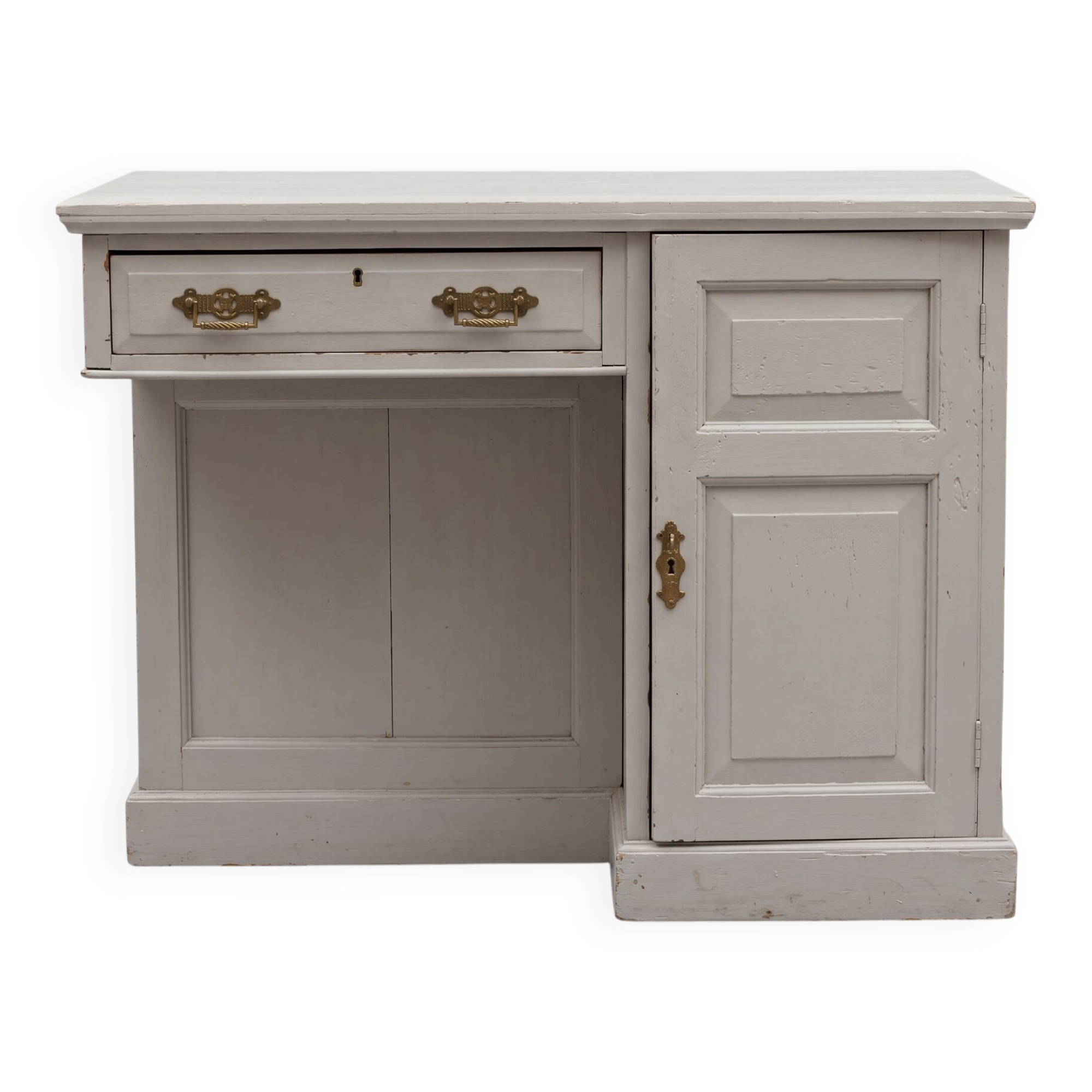 Antique solid wood desk – Country / shabby chic style – 1 drawer and 2 cupboards