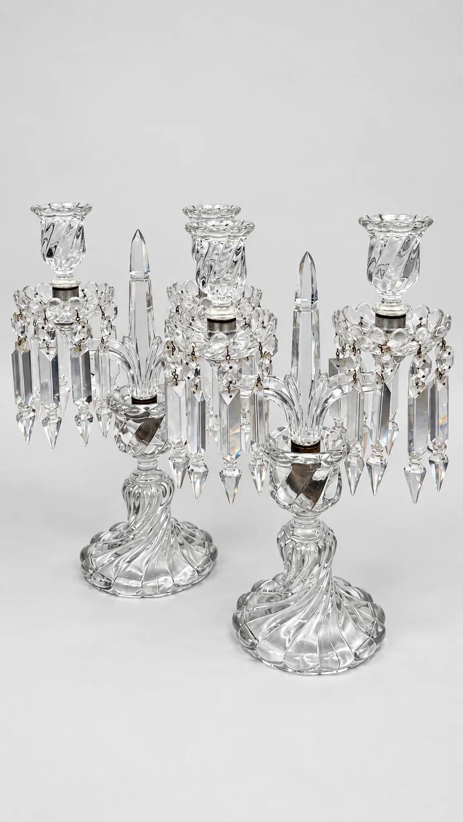 Baccarat, pair of two-light candelabra, Bambou Tors model.