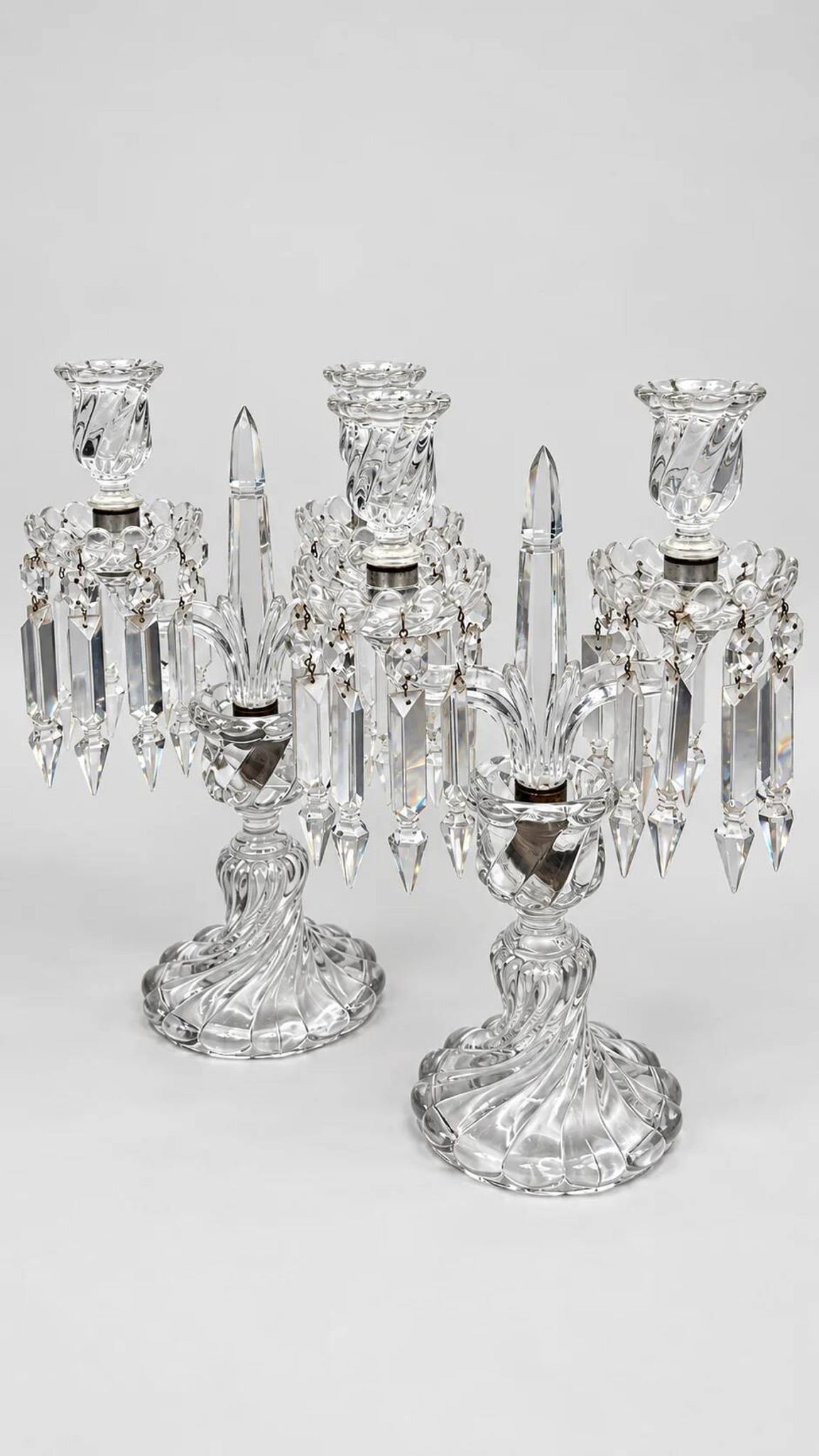 Baccarat, pair of two-light candelabra, Bambou Tors model.