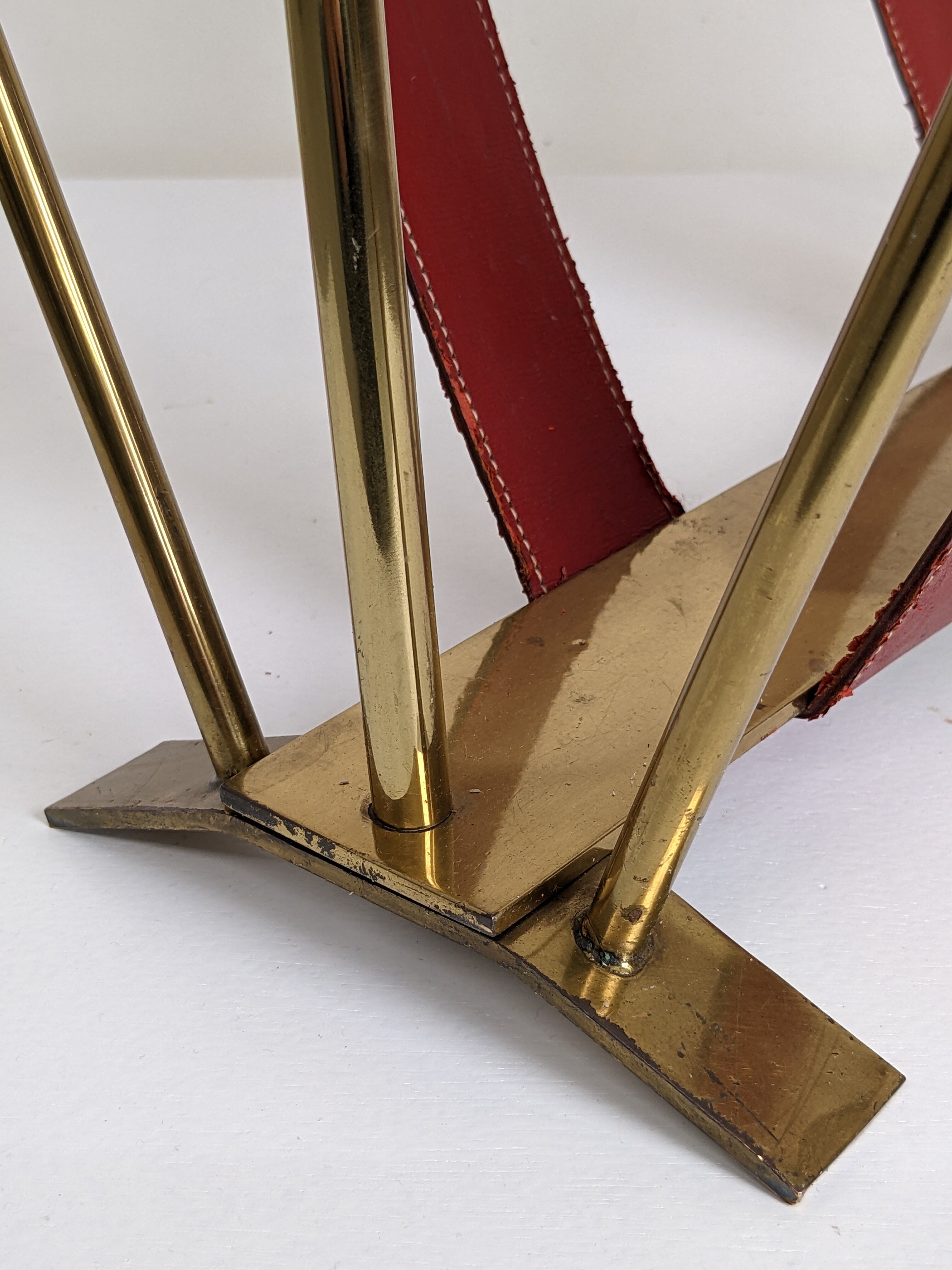 Brass and leather magazine holders, France, 50s