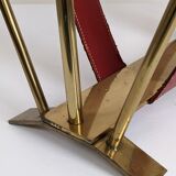 Brass and leather magazine holders, France, 50s