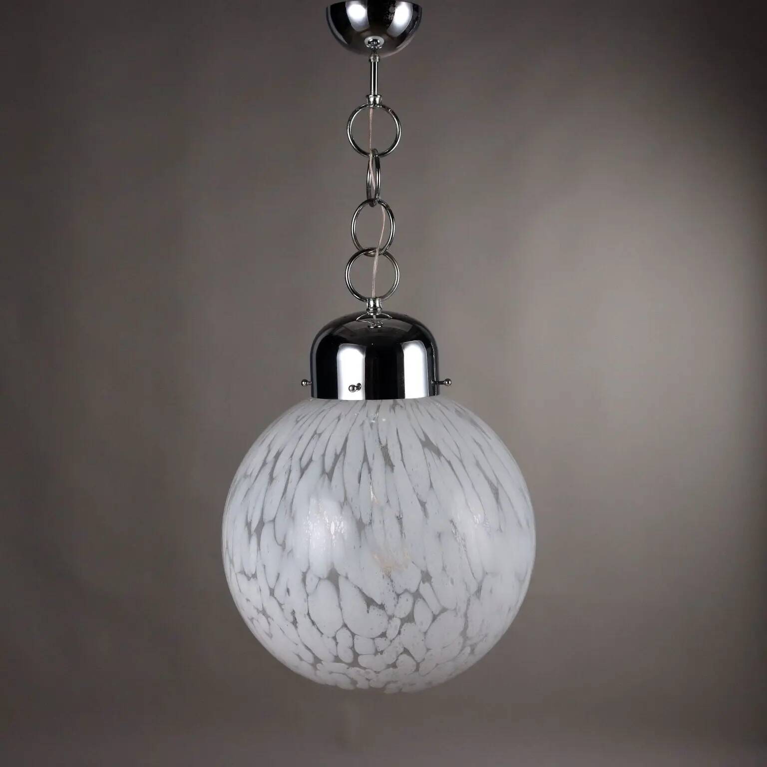 Vintage ceiling light in metal and blown glass, Italy, 1960s-1970s.