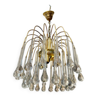 Venini murano glass drop chandelier, Italy 1970