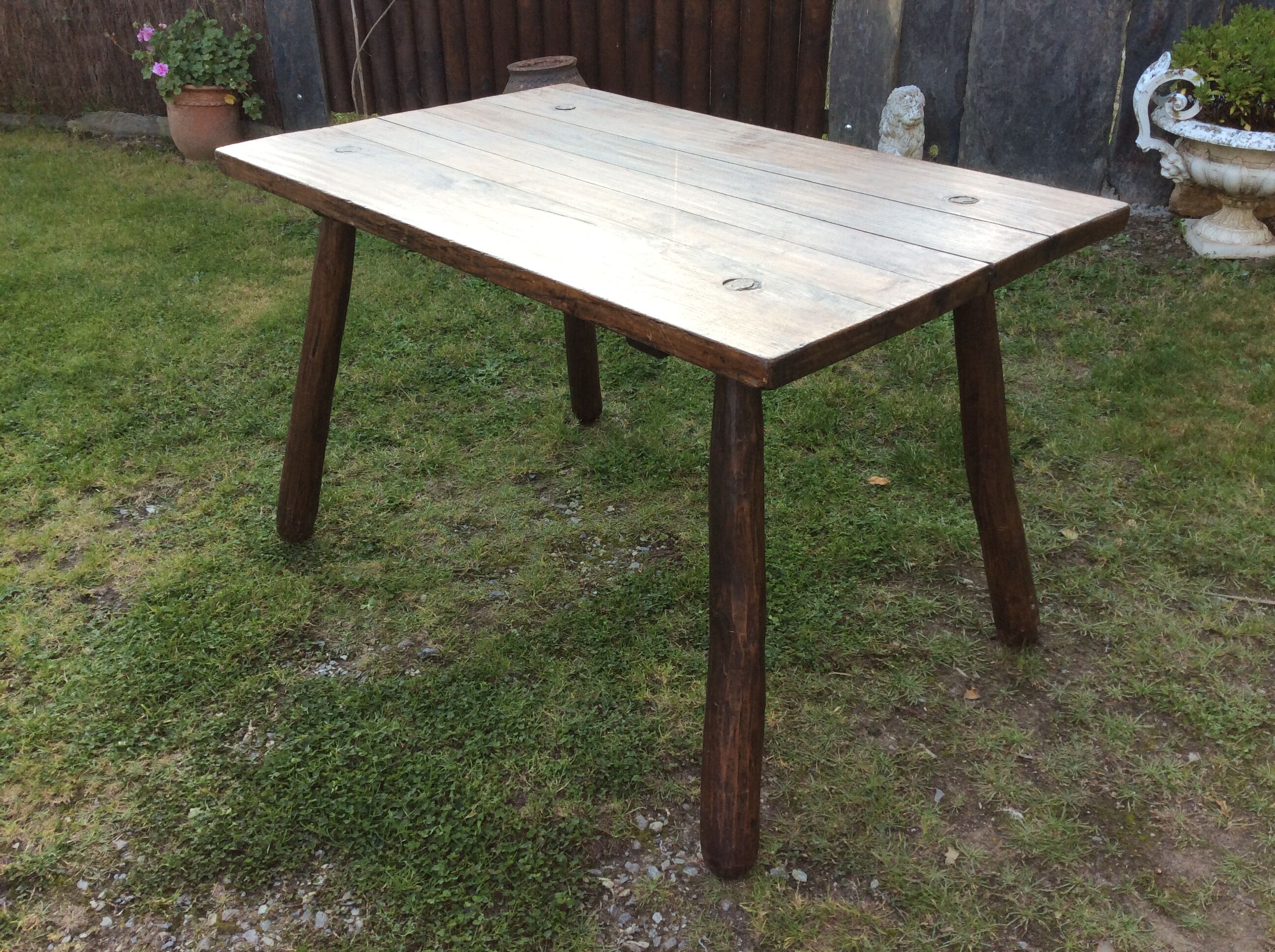Brutalist vintage table in solid oak
