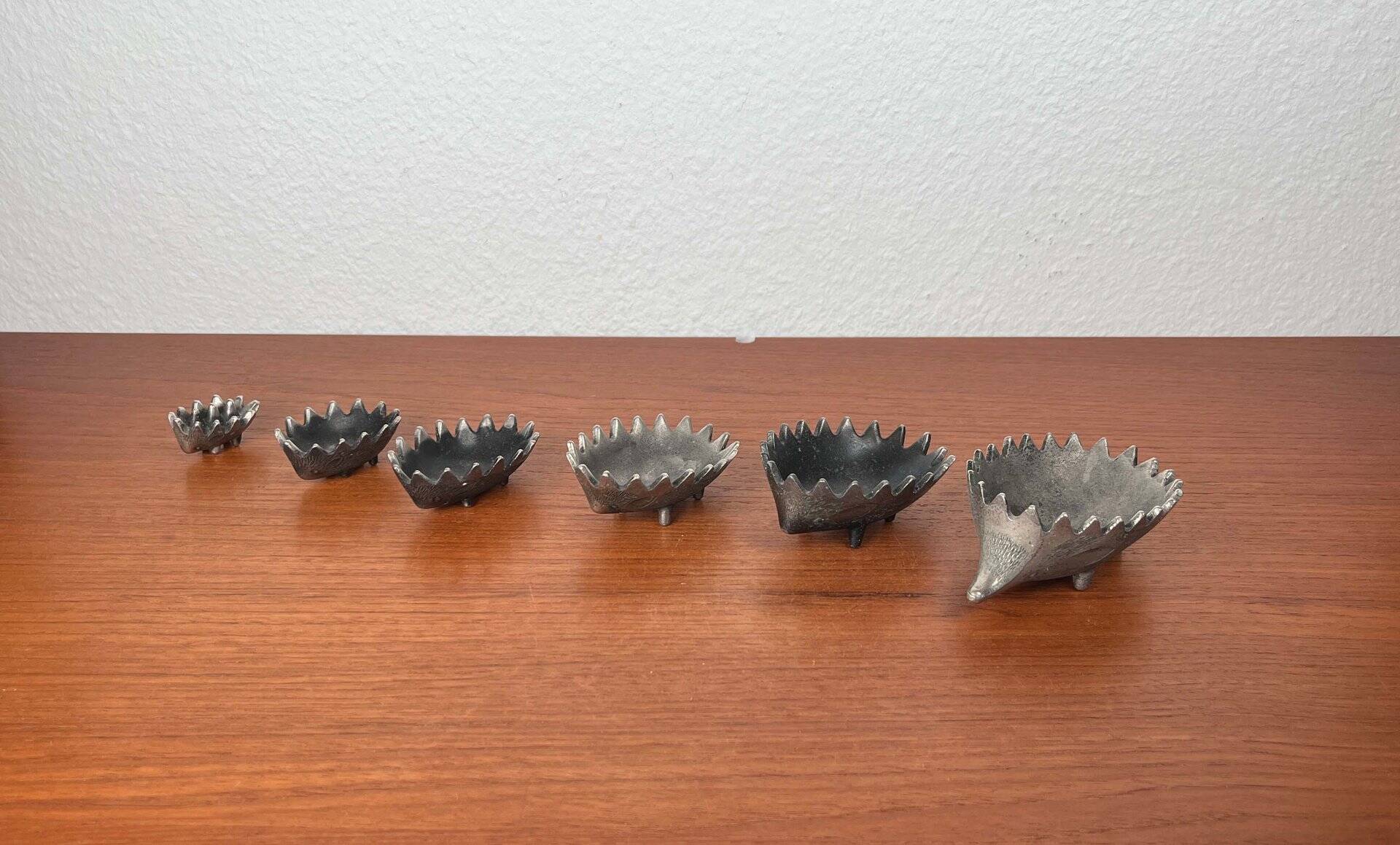 Stackable metal ashtray hedgehog mid-century USSR, 1960s, set of 6