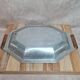Vintage hammered aluminium tray with wooden handles – Art Deco / modernist style