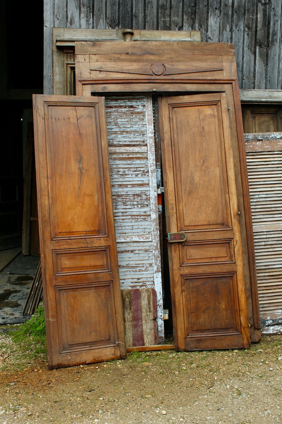 Woodwork Double Walnut Doors with Frame, Double Side XIXth