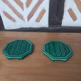Pair of Digoin Sarreguemines barbotine bottle coasters